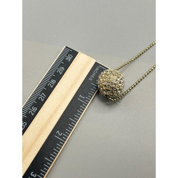 Rhinestones Bead Necklace Sliding Single Bead on Ball Chain Gold Tone Metal - Picture 7 of 8